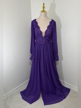 Purple Lace Long Sleeve Gown
